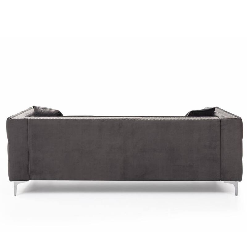 82.3 in Wide Square Arm 3-Seats Velvet Straight Sofa in Gray