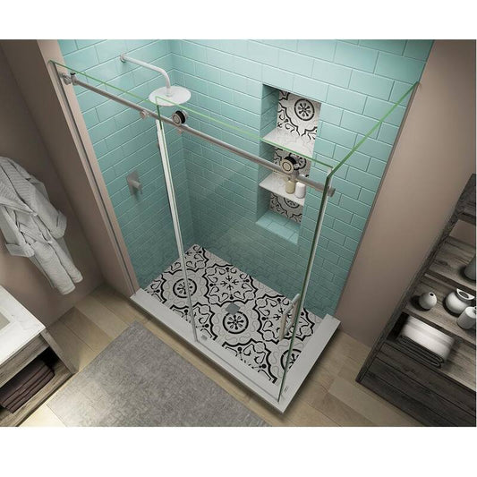 44 in. - 48 in. x 36 in. x 80 in. Frameless Corner Sliding Shower Enclosure Clear Glass in Stainless Steel Right