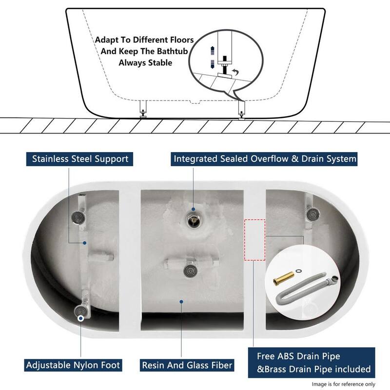 59 in. Acrylic Flatbottom Oval Shape Linear Design Overflow Bathtub in White