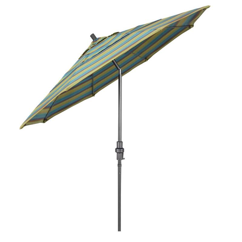 11 ft. Hammertone Grey Aluminum Market Patio Umbrella with Collar Tilt Crank Lift in Astoria Lagoon Sunbrella