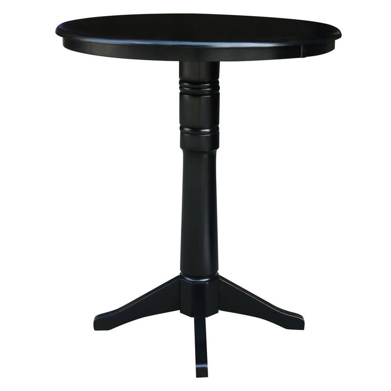 3-Piece Set Olivia Black 30 in Round Solid Wood Bar-height Dining Table and 2 Alexa Armless Stools