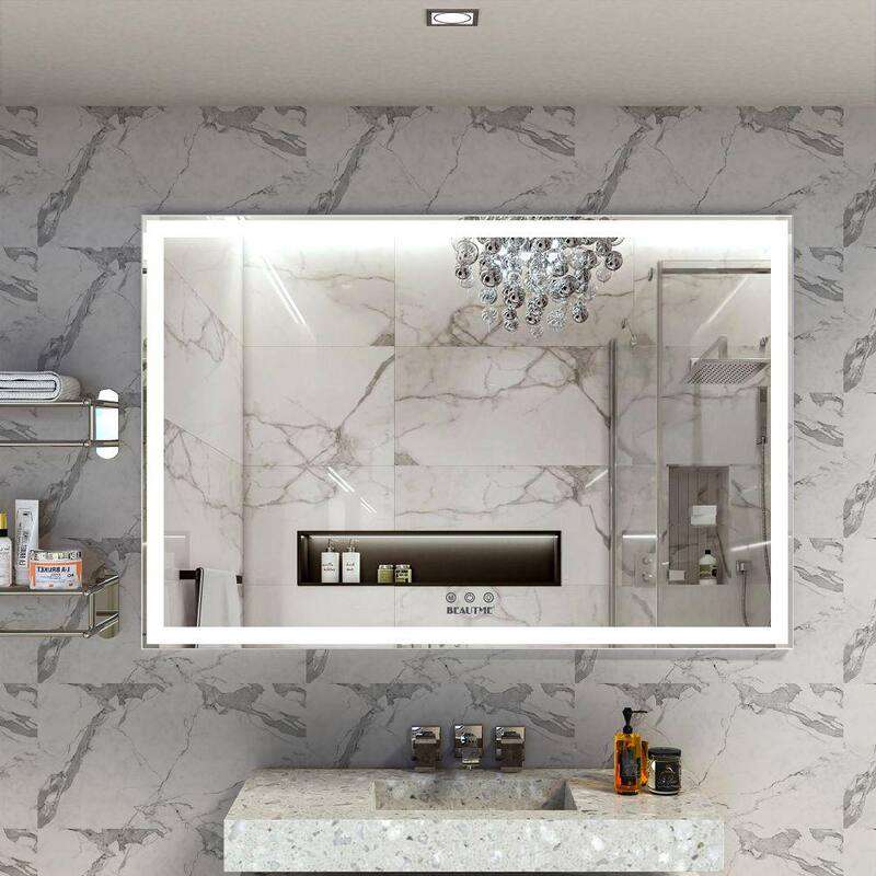 60 in. W x 40 in. H Large Rectangular Frameless Anti-Fog LED Wall Bathroom Vanity Mirror in Silver