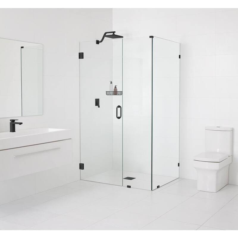 37 in. W x 47.5 in. D x 78 in. H Pivot Frameless Corner Shower Enclosure in Matte Black Finish with Clear Glass