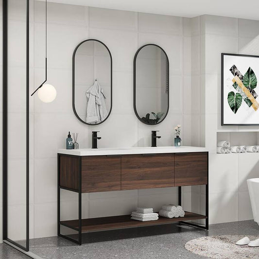 59.1 in. W x 18.3 in. D x 34.3 in. H Bath Vanity in Brown with White Granite Top