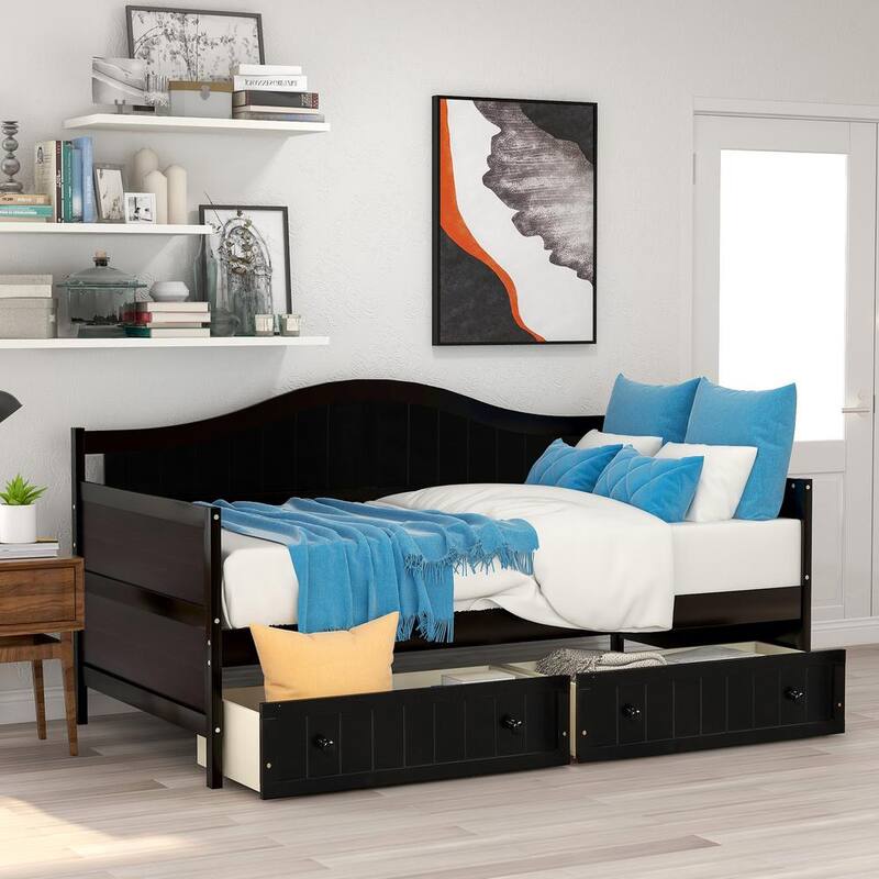 42.3 in. W Dark Wood Twin Frame Platform Bed