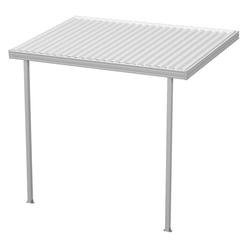 12 ft. x 8 ft. White Aluminum Attached Solid Patio Cover with 2 Posts 10 lbs. Live Load