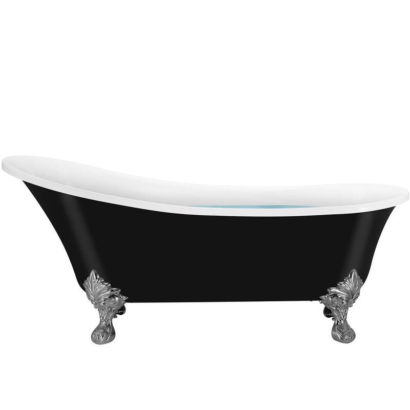 53.9 in. Fiberglass Slipper Clawfoot Non-Whirlpool Bathtub in Black