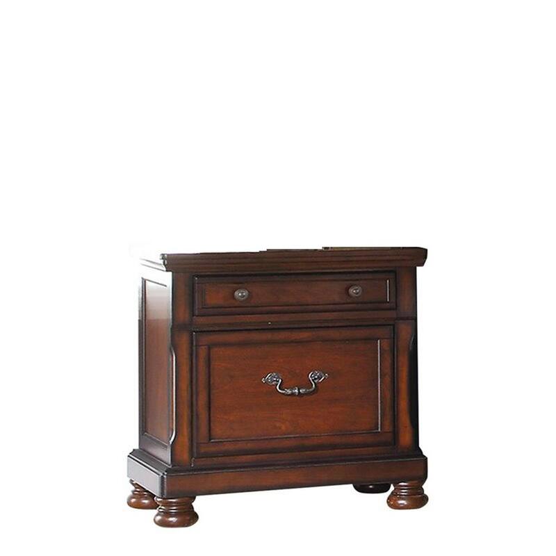 2-Drawers Brown Cherry Metal Handle Wood Louis Philippe Style Nightstand 1-Piece 30.00 in. H x 21.00 in. W x 32.00 in. W