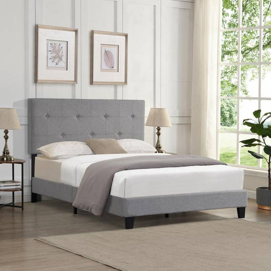 83.46 in. W Grey Queen Size Upholstered Platform Bed with Modern Button Tufted Linen Fabric Headboard