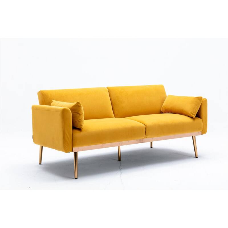 68.5 in. W Mango Color Round Arm Velvet Straight 2-Seater Loveseat Sofa