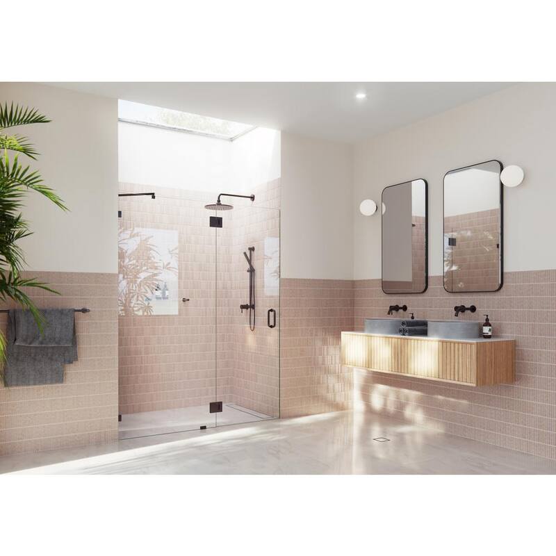 60.75 in. x 78 in. Frameless Glass Pivot/Hinged Shower Door in Oil Rub Bronze