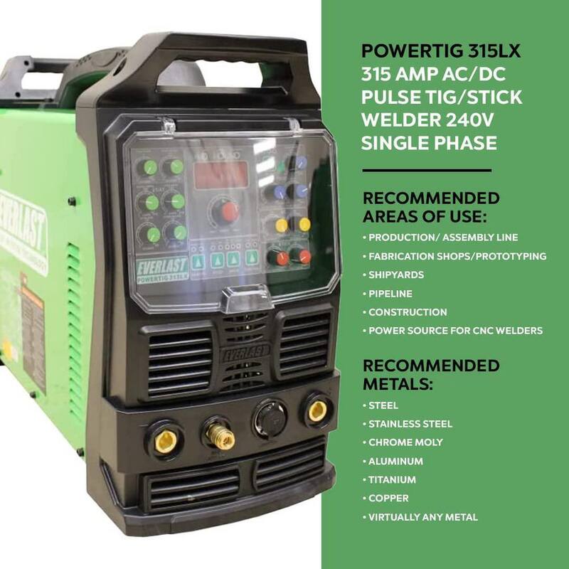 315 Amp PowerTIG 315LX IGBT Digital Inverter AC/DC Stick/TIG Welder with High Frequency and Lift TIG Start 240V