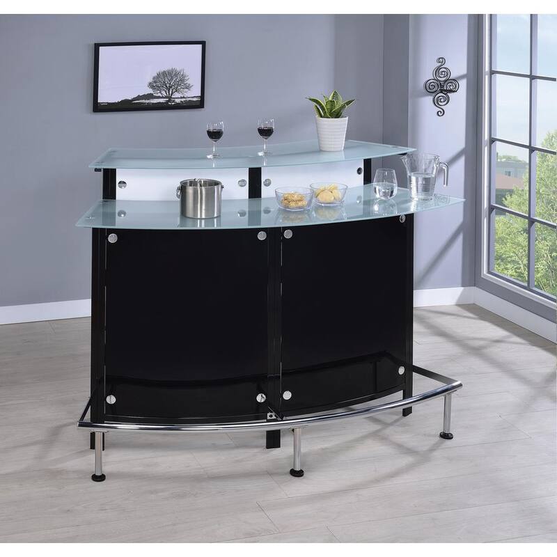 44 in. H Black Curved Back Metal Frame and Frosted Glass Top Bar Unit