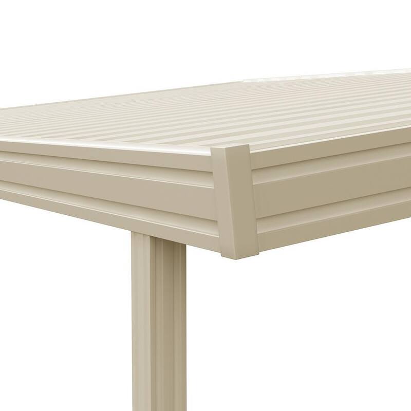 16 ft. x 8 ft. Ivory Aluminum Attached Solid Patio Cover with 3 Posts 10 lbs. Live Load