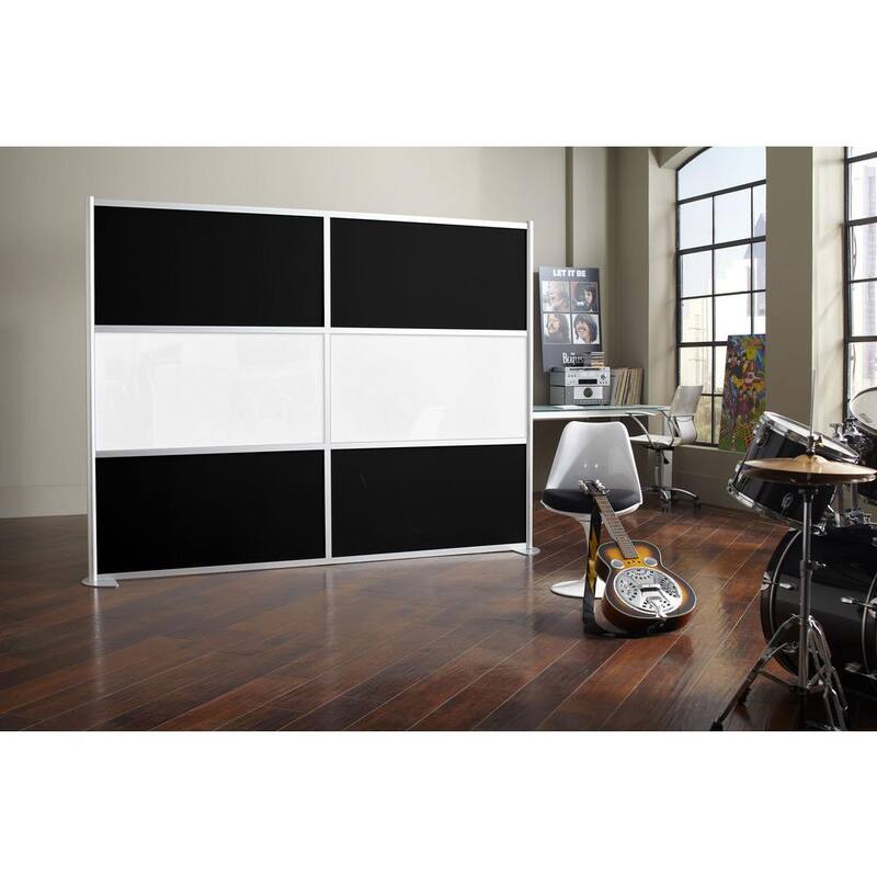 100-1/8 in. x 75-3/8 in. uDivide Room Divider Satin Clear Frame with White and Black 6-Panels