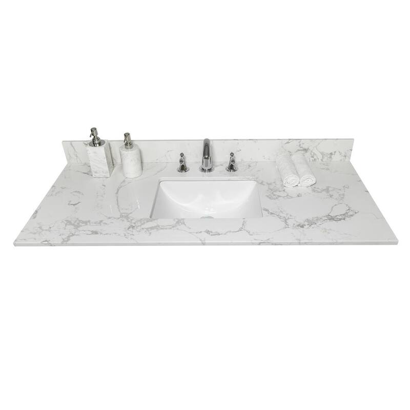 43 in. W x 22 in. D Engineered Stone Composite Vanity Top in White with White Rectangular Single Sink - 3 Hole