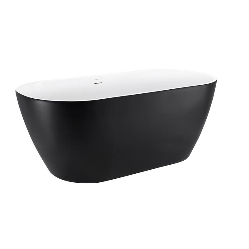 59 in. Chrome glossy Acrylic Flatbottom Oval Freestanding Non-Whirlpool Soaking Bathtub in Black