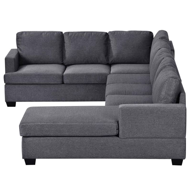 125.6 in. W Square Arms 4-Piece U Shaped Polyester Modern Sectional Sofa in Gray