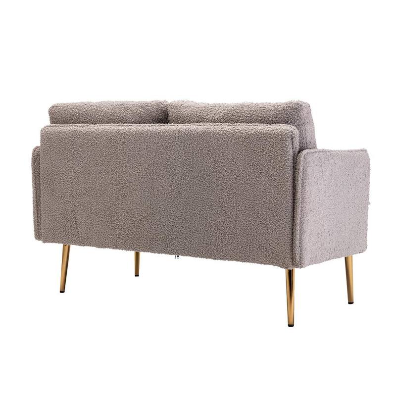 55.91 in. W Round Arm Velvet 2-Seater Loveseat with Iron Feet in Grey Teddy