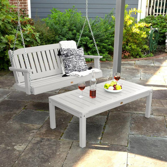 4 ft. Lehigh White Plastic Porch Swing and Coffee Table