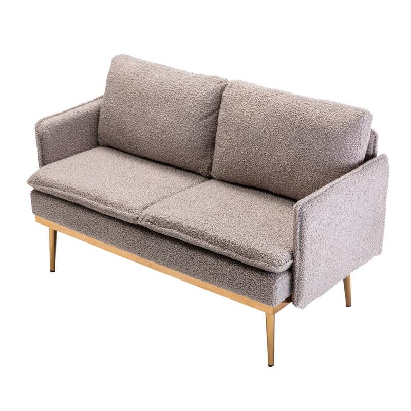 55.91 in. W Round Arm Velvet 2-Seater Loveseat with Iron Feet in Grey Teddy