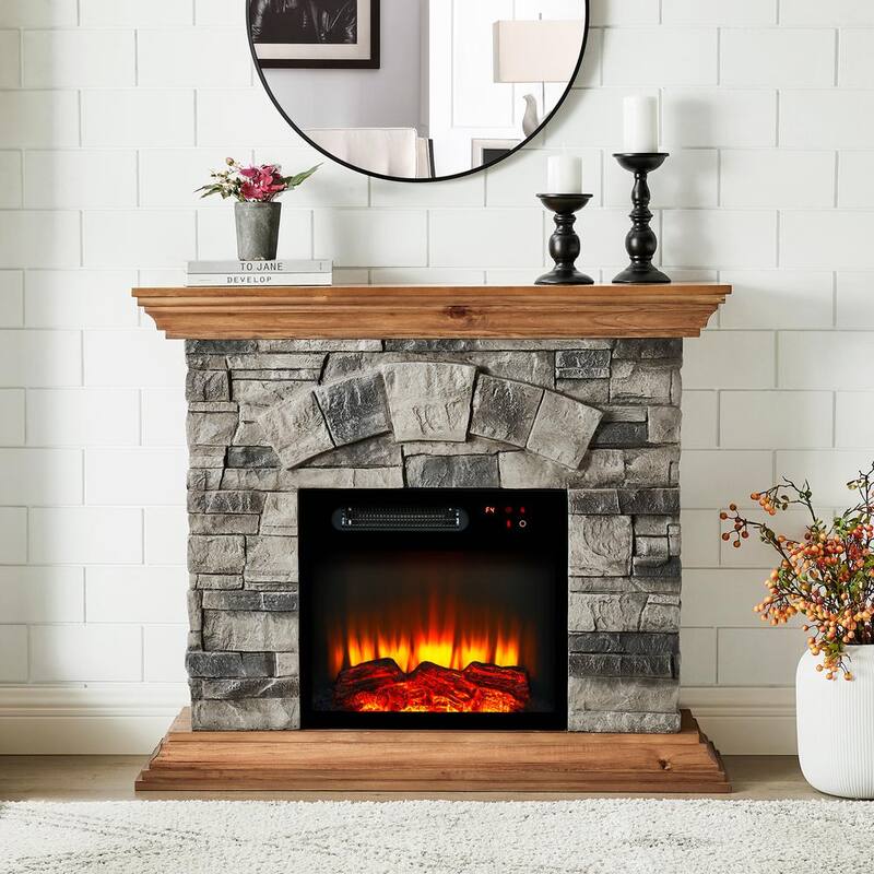 40 in. Freestanding Electric Fireplace in Light Tan