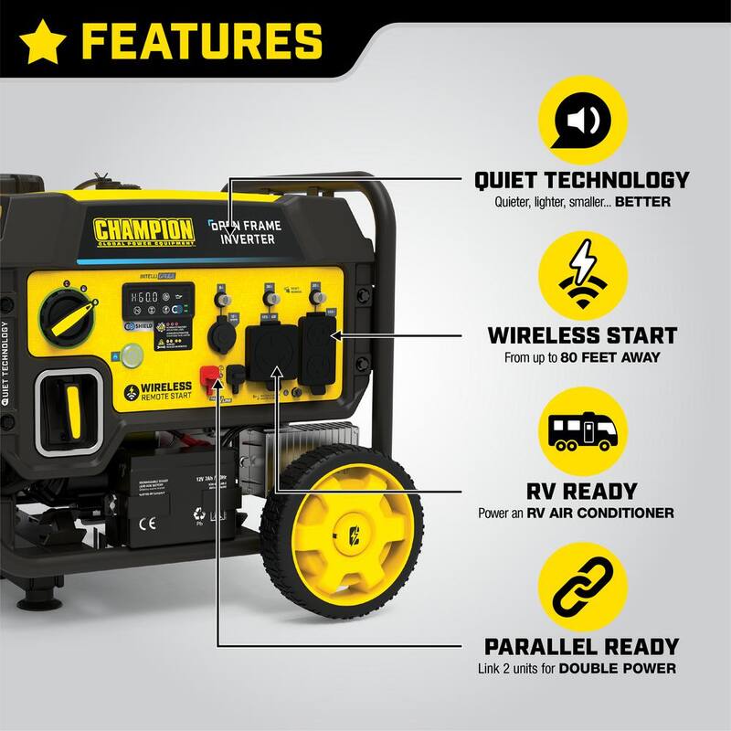 4500-Watt Wireless Remote Start Gasoline Powered Open Frame Inverter Generator with CO Shield and Quiet Technology