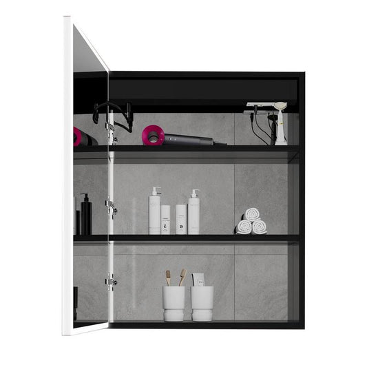 24 in. W x 30 in. H Rectangular Black Aluminum Surface Mount Medicine Cabinet with Mirror and Lights and Outlet