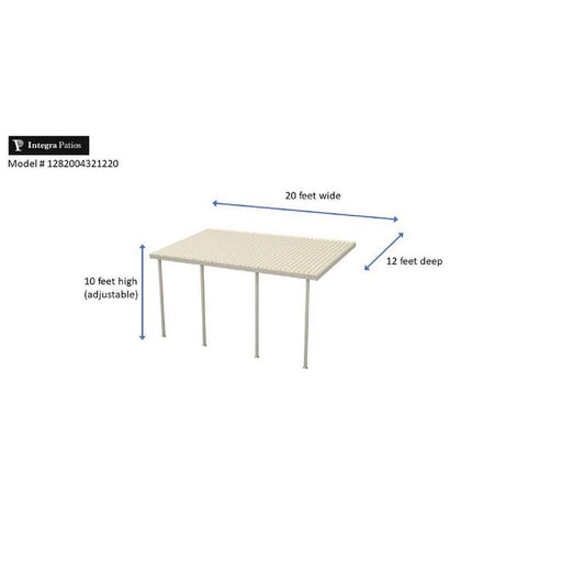 20 ft. W x 12 ft. D Ivory Aluminum Attached Carport with 4 Posts 20 lbs. Roof Load