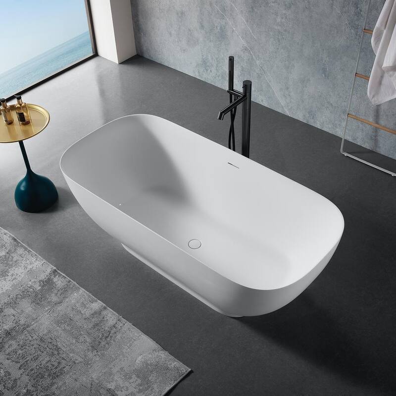 67 in. Solid Surface Flatbottom Non-Whirlpool Bathtub in Matte White