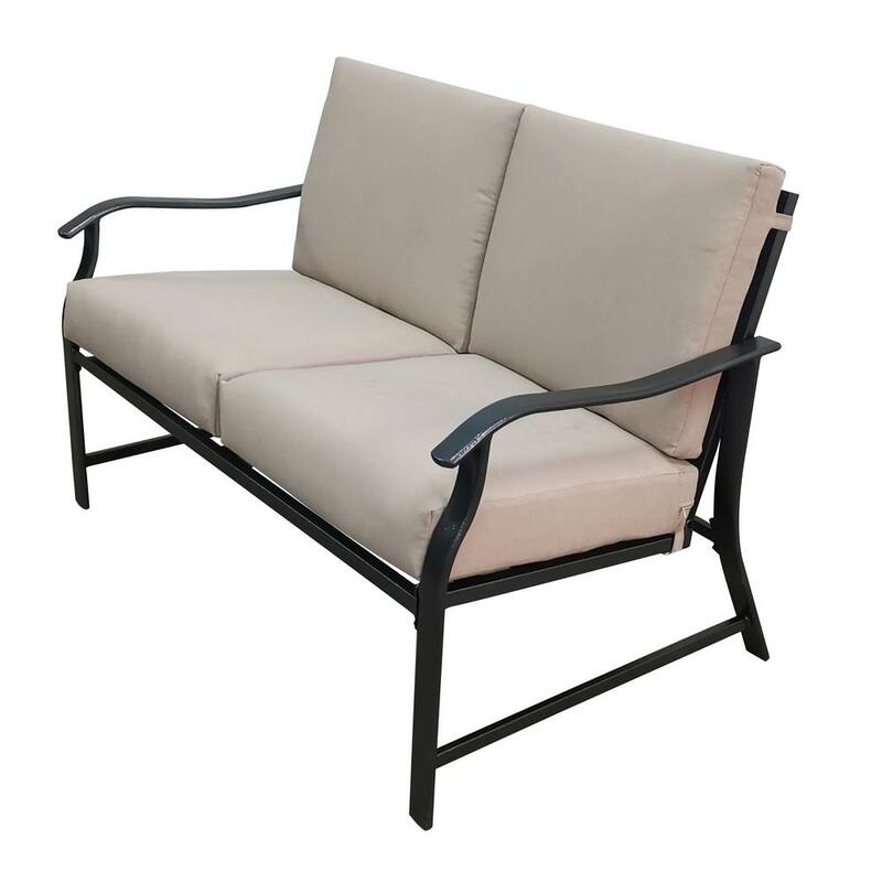 2-Piece Metal Outdoor Loveseat with Beige Cushions