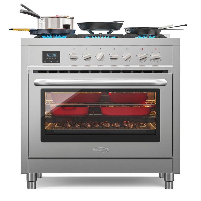 36 in. 5 Burner Freestanding Dual Fuel Range with Gas Stove and Electric Oven in. Stainless Steel