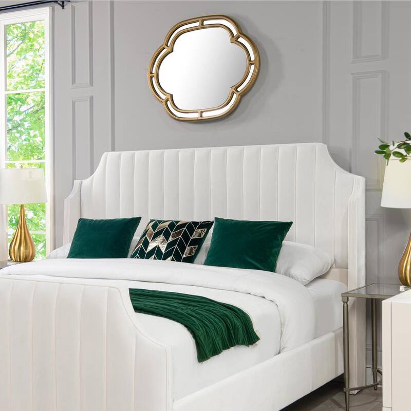 Addison King Channel Tufted Panel Bed Frame Cloud White Performance Velvet