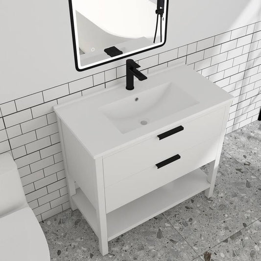 36 in. W x 18. in D. x 33 in. H Bath Vanity in White with White Resin Top