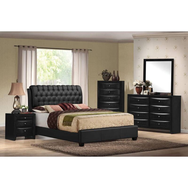 90 in. x 79 in. x 49 in. Black Pu Button Tufted King Bed