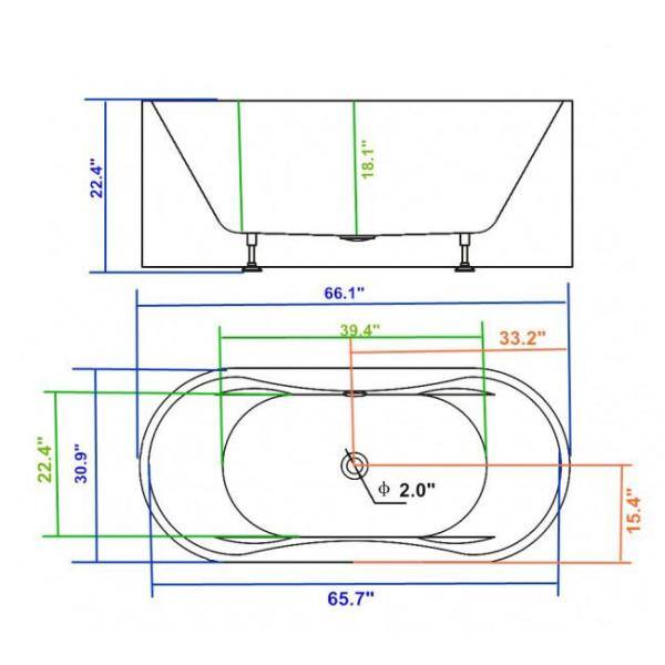 65.7 in. Acrylic Double Slipper Flatbottom Non-Whirlpool Bathtub in White