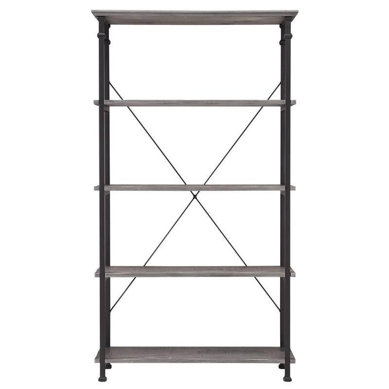 72 in. H Grey Vintage Industrial Rustic 4-Shelf 40 in. Standard Bookcase