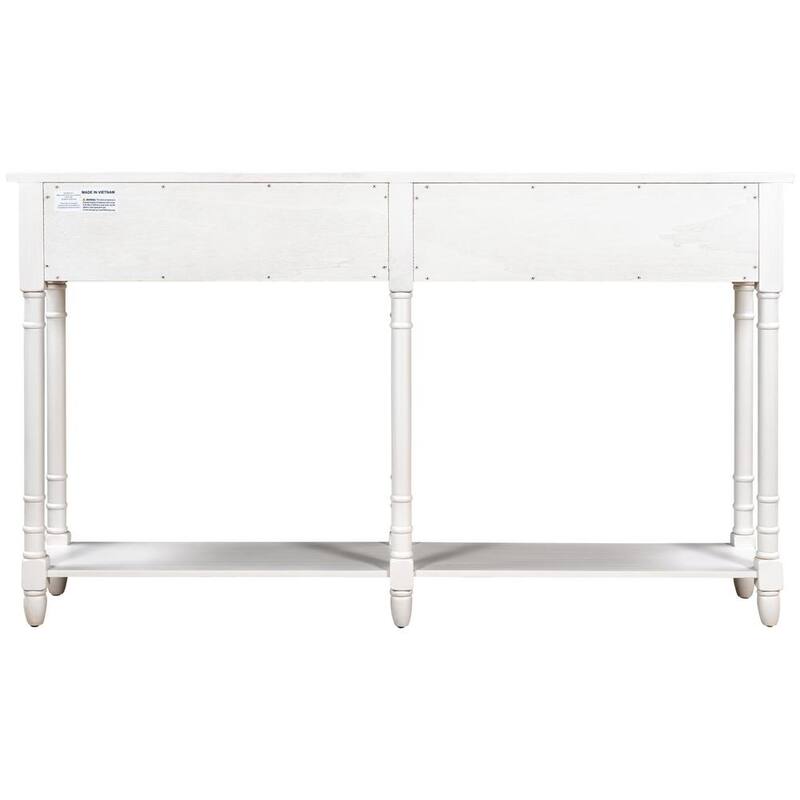 58 in. Ivory White Rectangle Wood Console Table with Two Storage Drawers and Bottom Shelf for Living Room Entryway