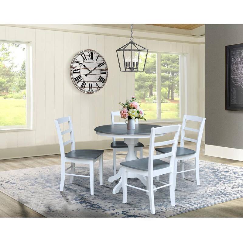 5-Piece Set White / Heather Gray 36 in. Round Solid Wood Top Dining Table with 4-Side Chairs