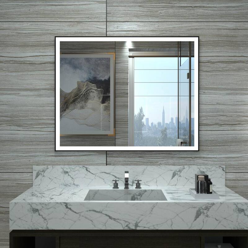 40 in. W x 32 in. H Rectangular Framed Wall Mount Anti-Fog LED Light Bathroom Vanity Mirror