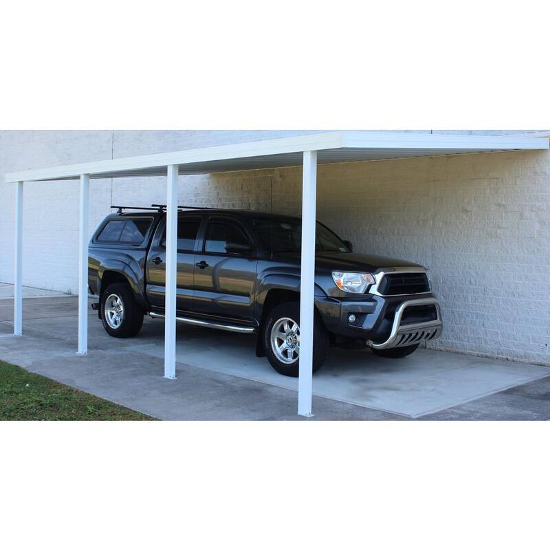 20 ft. W x 12 ft. D Ivory Aluminum Attached Carport with 4 Posts 20 lbs. Roof Load