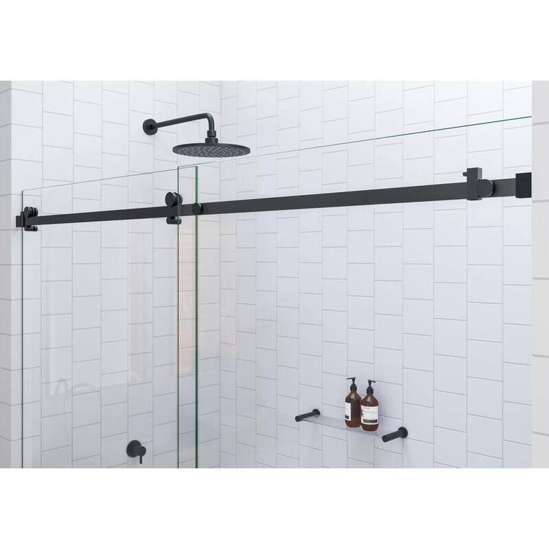 48 in. W x 78 in. H Sliding Frameless Shower Door with Square Hardware in Matte Black