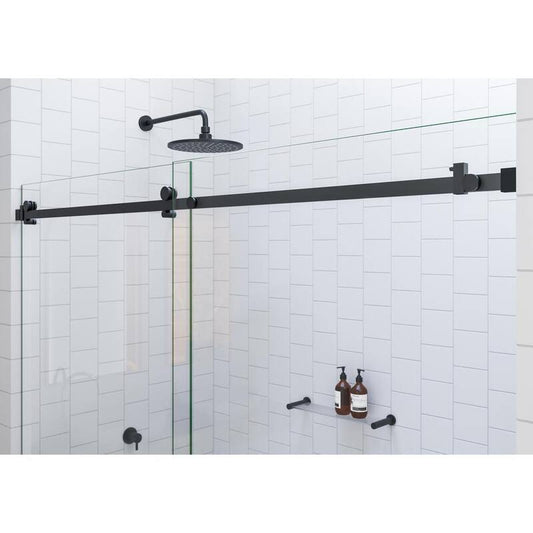 48 in. W x 78 in. H Sliding Frameless Shower Door with Square Hardware in Matte Black