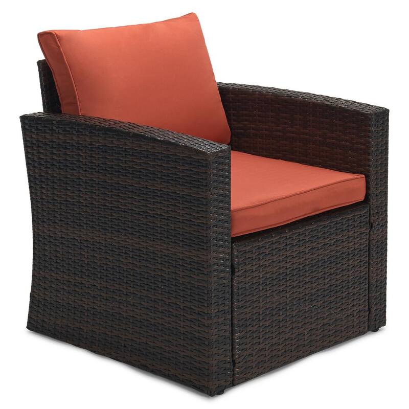 4-Piece Wicker Patio Conversation Set with Orange Cushions