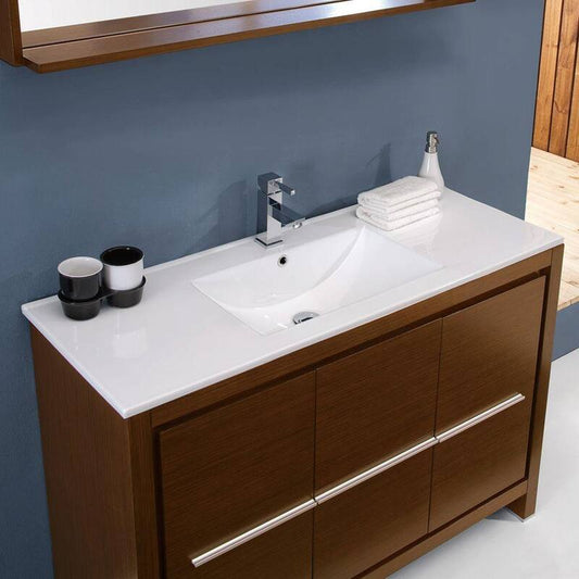 Allier 48 in. Vanity in Wenge Brown with Ceramic Vanity Top in White and Mirror