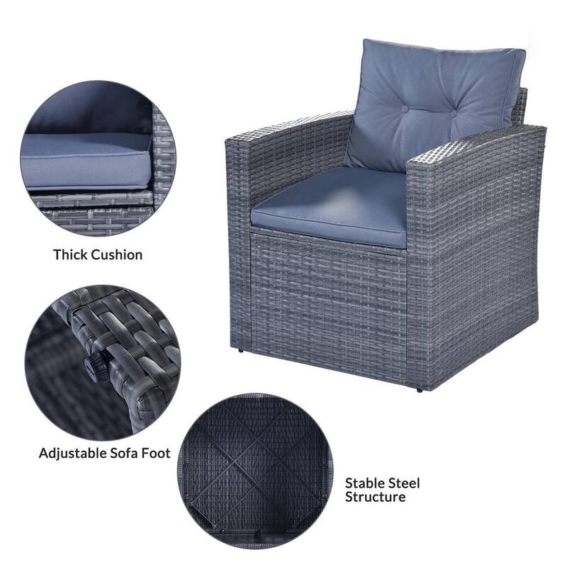 6-Piece Wicker Patio Conversation Set with CushionGuard Light Gray Cushion and Coffee Table