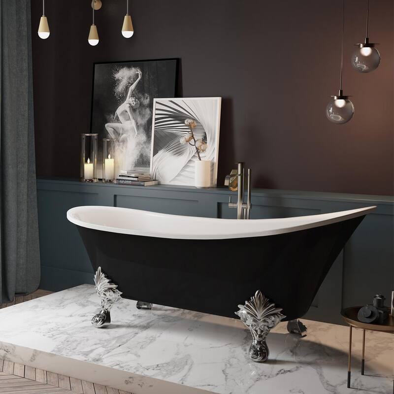 53.9 in. Fiberglass Slipper Clawfoot Non-Whirlpool Bathtub in Black