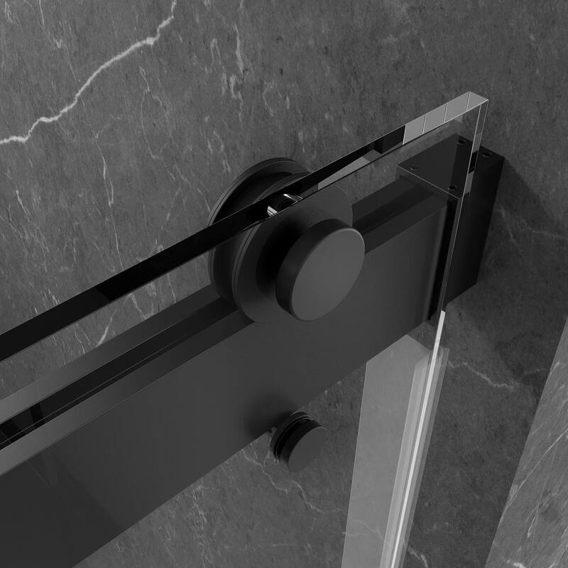 60 in. W x 76 in. H Double Sliding Frameless Shower Door in Matte Black Finish with Clear Glass