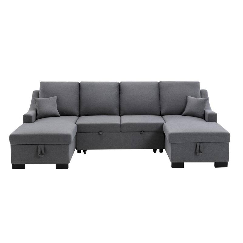 103.5 in. W Square Arms 4-Piece U Shaped Linen Modern Sectional Sofa in Gray with Double Storage Spaces