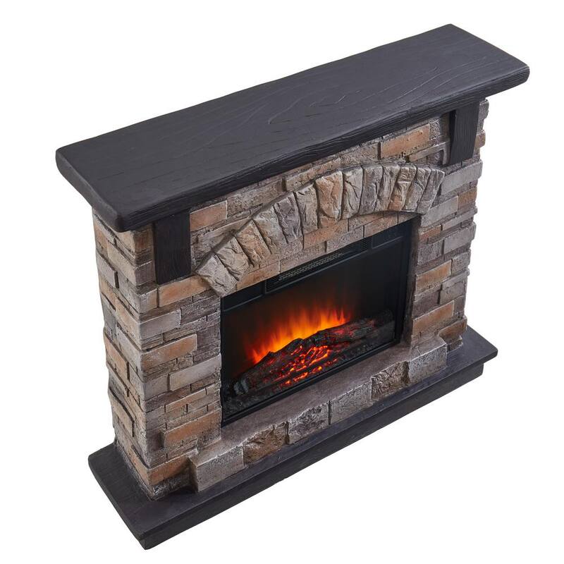 45 in. Freestanding Faux Stone Infrared Electric Fireplace in Tan with Mantel